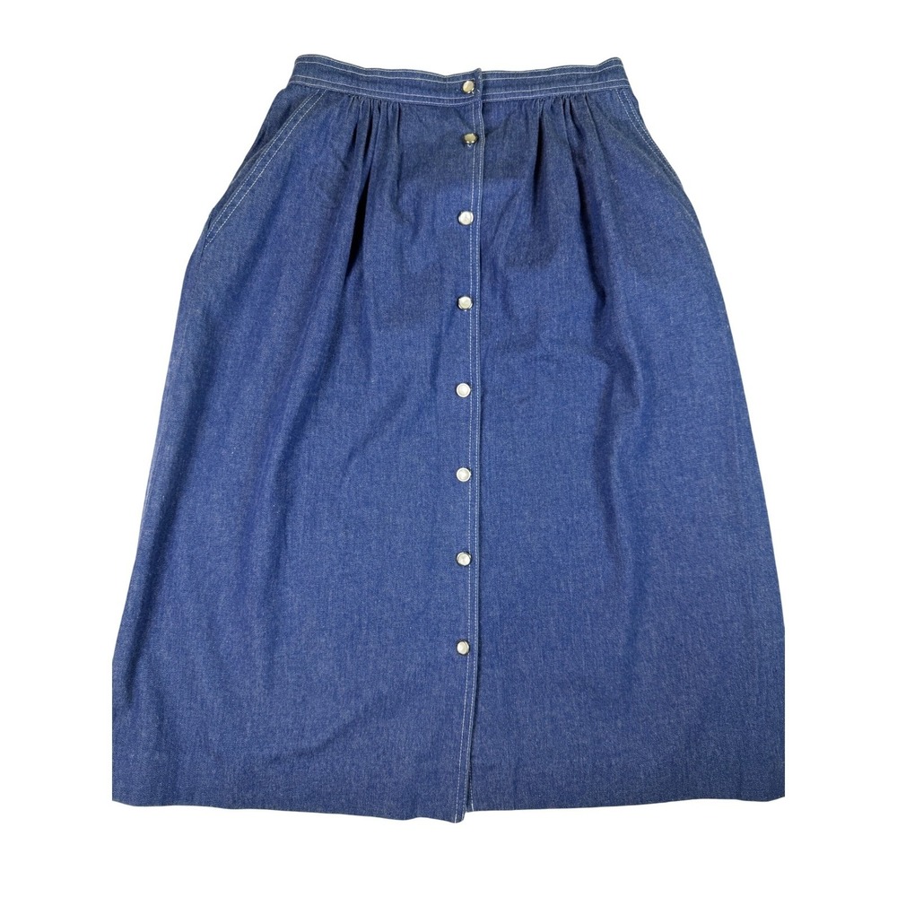 VTG GW Graff Denim Midi Skirt Sz 12 Button Front Pocket Cottagecore Western 90s